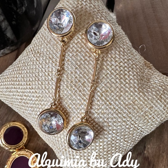 Gold-Toned Crystal Drop and Stud Earrings Set - Picture 1 of 1